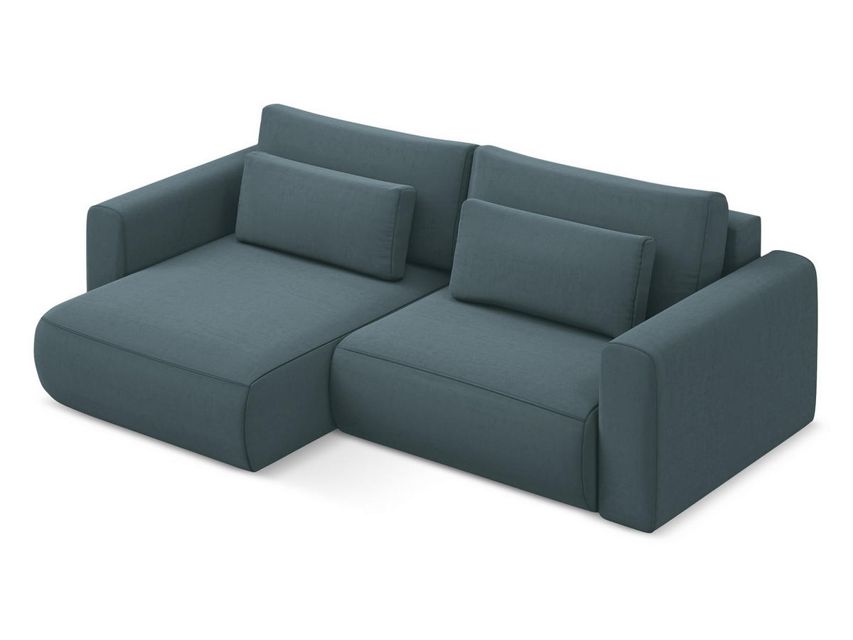 ECKSOFA mit Schlaffunktion Samt Stoff Blau - Blau/Petrol, Kunststoff/Textil (149/240cm) - Makamii