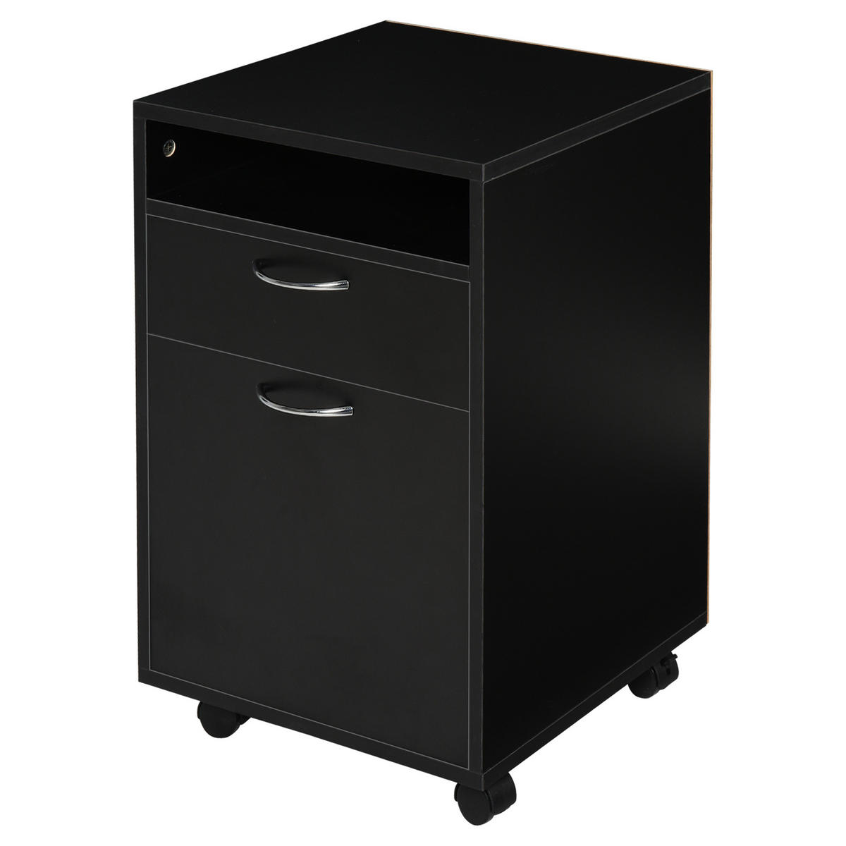 ROLLCONTAINER DE-14393 mit Schublade, Schrank und Nische Schwarz - Schwarz, Holzwerkstoff (35/60/40cm) - ComfortXL