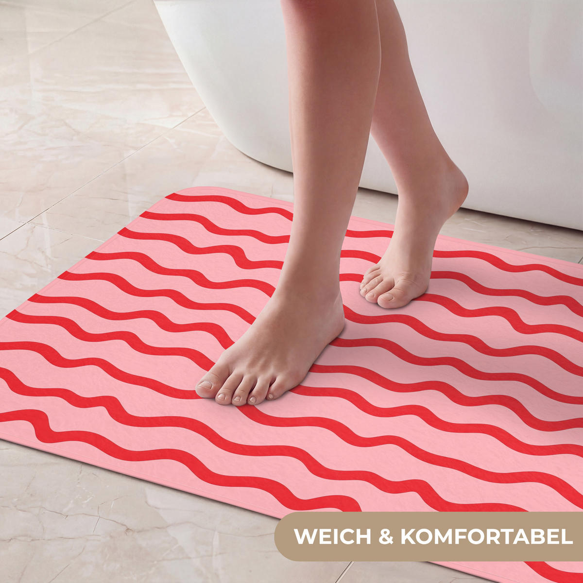 KÚPEĽŇOVÁ PREDLOŽKA Hravé - vzor - červená 80x50 cm - ružová, textil/plast (80/50cm) - OnlyWow