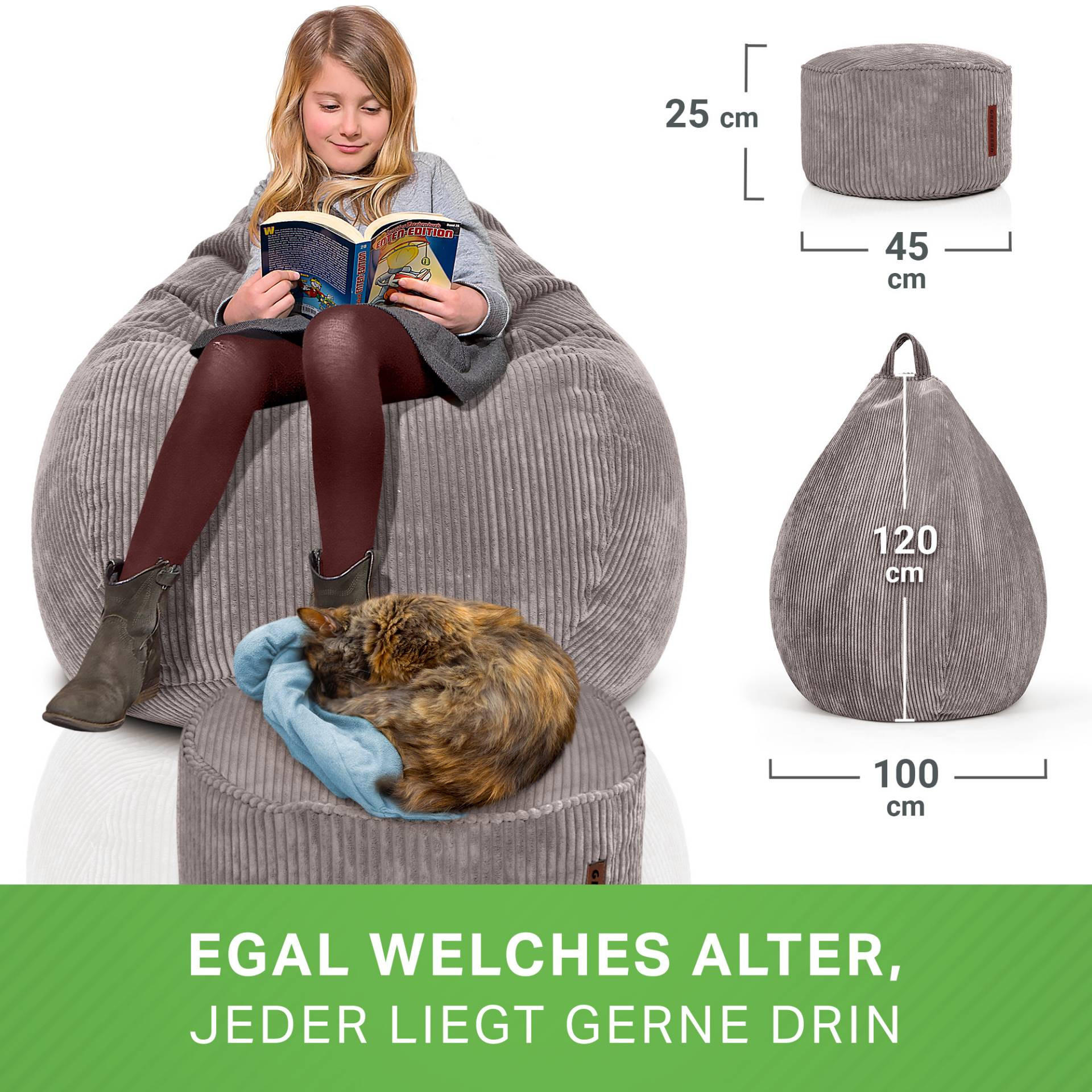 XXL-SITZSACK 2er Set + Pouf - Cordstoff - Grau, Textil (90/110/90cm) - Green Bean