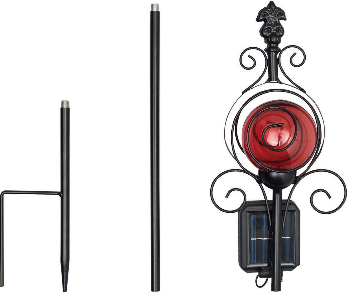 LED Solar Gartenstäbe Außenbereich automatische Beleuchtung umweltfreundlich einfache Installation wetterbeständig Barock rot - Rot, Kunststoff (9/9/80cm) - Northpoint