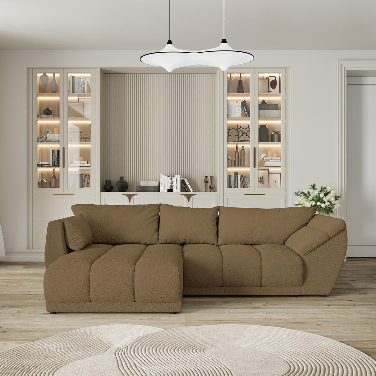 ROHOVÁ SEDAČKA ORENTI med - černá/med, dřevo/textil (287/182cm) - MASSENO