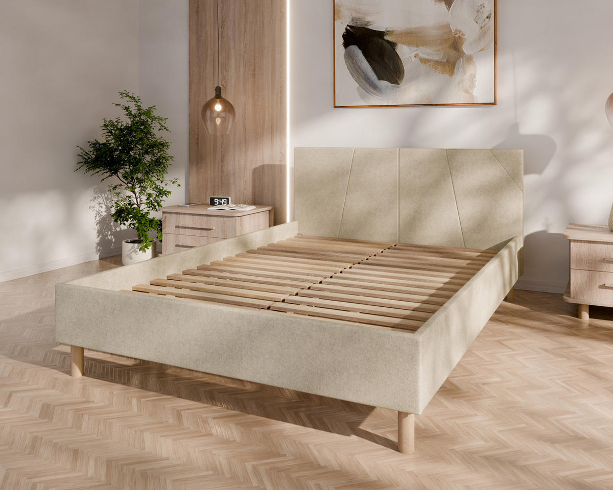 POLSTERBETT ALMORE 140x200cm, 7-Zonen-Taschenfederkernmatratze mit Kokos ARLAN (21 cm), beige - Beige, Holz (140/200cm) - Homesy