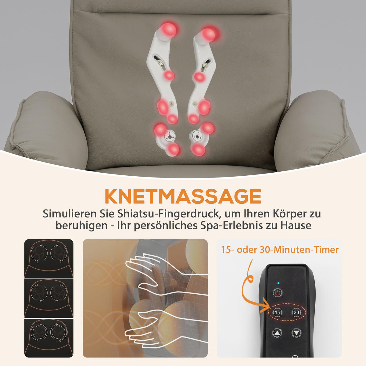 ELEKTRISCHER MASSAGESESSEL mit Fußstütze Beige - Beige, Textil (86/102/92cm) - HOMCOM