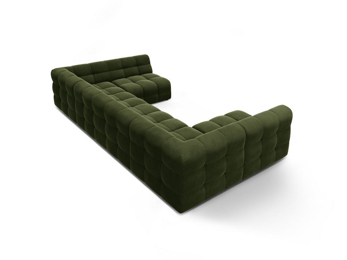 PANORAMASOFA Kendal aus Samt armeegrün 7 Sitzplätze - Olivgrün, Textil (203/79/372cm) - Micadoni