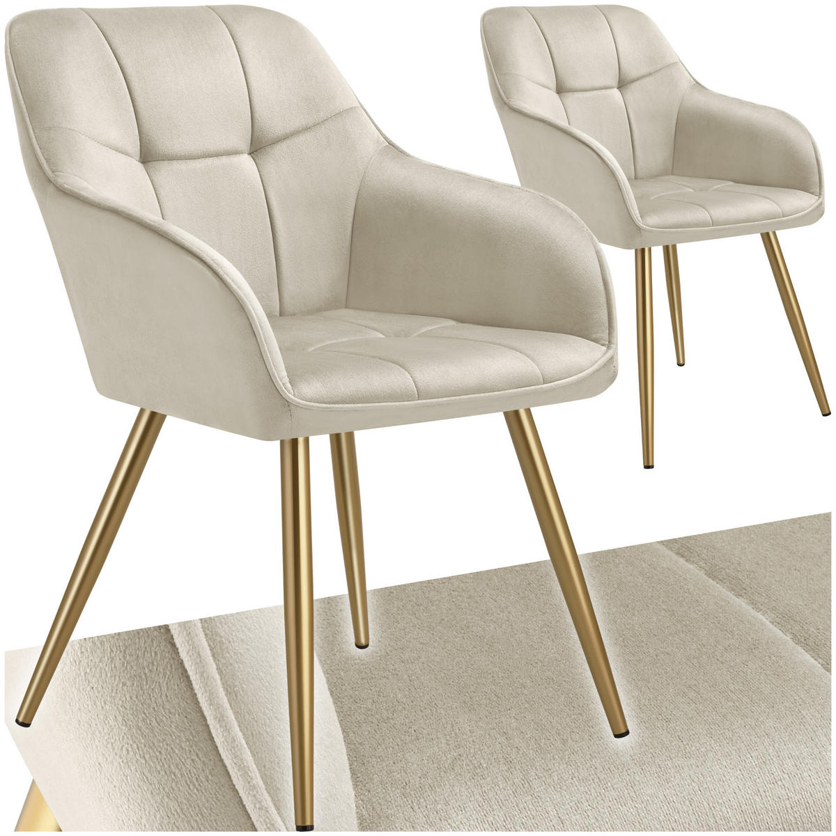 ESSZIMMERSTUHL 2er Set Marilyn 58 x 62 x 82 cm creme/gold - Goldfarben/Creme, Kunststoff (58/82/62cm) - tectake