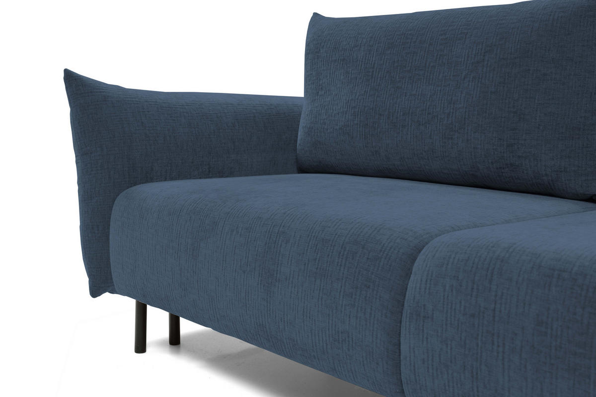 SOFA ADEL - Schlaffunktion Und Bettkasten, Wellenfederung, PUR-Schaum, Schwarze Metallfüße lose Rückenkissen, freistehend, 240x108x75 cm Forest green - Waldgrün, Holz/Textil (240/75/108cm) - DomoHome