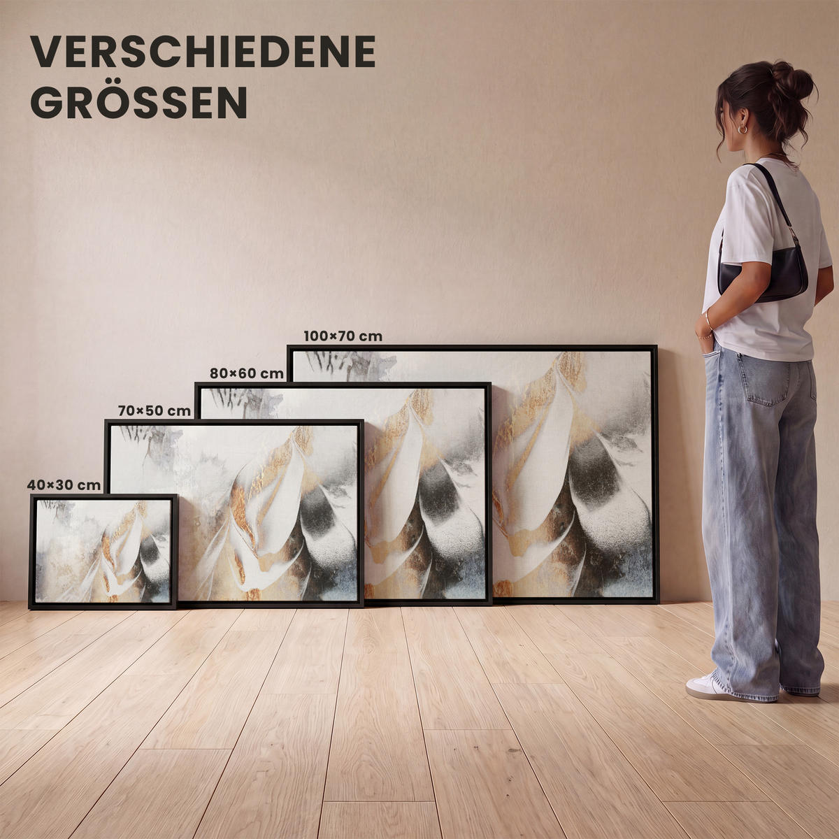 LEINWAND Bilder mit Rahmen - Luxus - Abstrakt - Gold - Weiß - 70x50 - Goldfarben, Textil (70/50cm) - MuchoWow