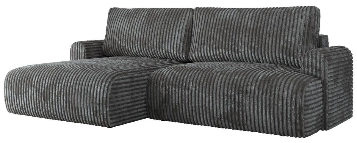ECKSCHLAFSOFA TONO L Dunkelgrau Cord - links - Dunkelgrau/Schwarz, Kunststoff/Textil (260/150cm) - MKS