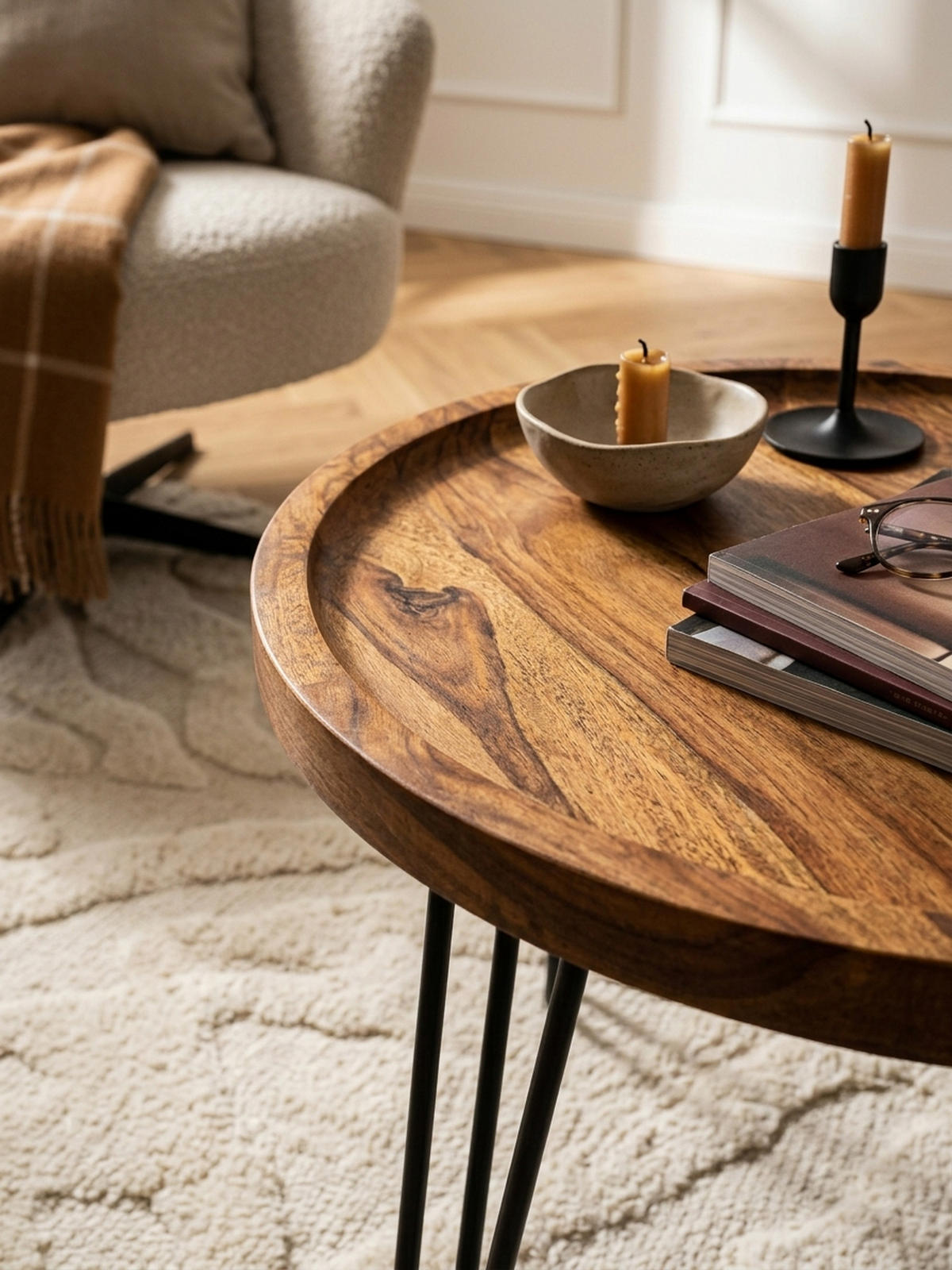 COUCHTISCH in Braun, Sheeshamholz mit Haarnadelbeinen, Modernes Design - Schwarz/Braun, Holz/Metall (41/45/40cm) - KADIMA DESIGN