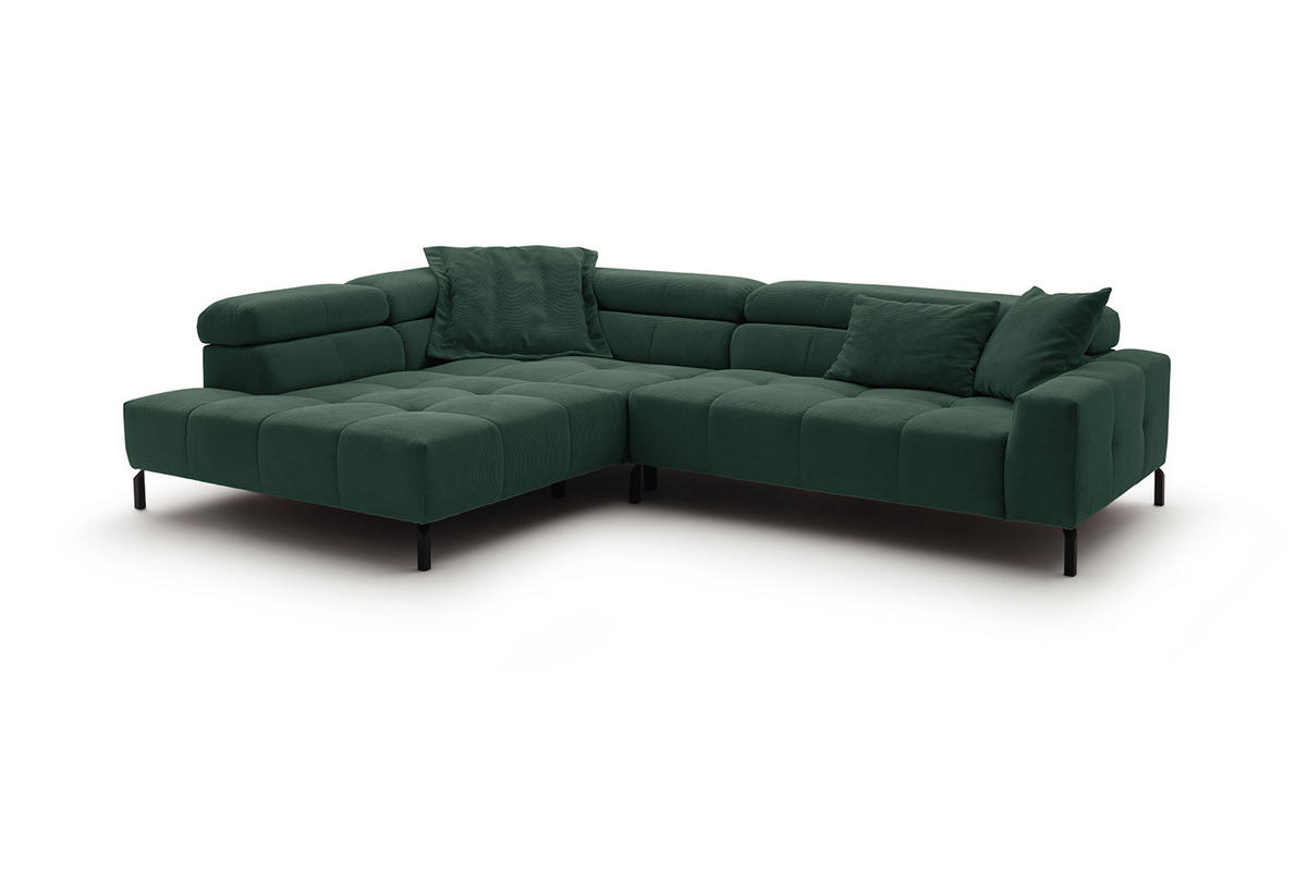 ECKSOFA MIT MOTORISCHEM SITZVORZUG OHIO Smaragdgrün Cord - Smaragdgrün/Schwarz, Textil/Metall (311/219cm) - KAWOLA