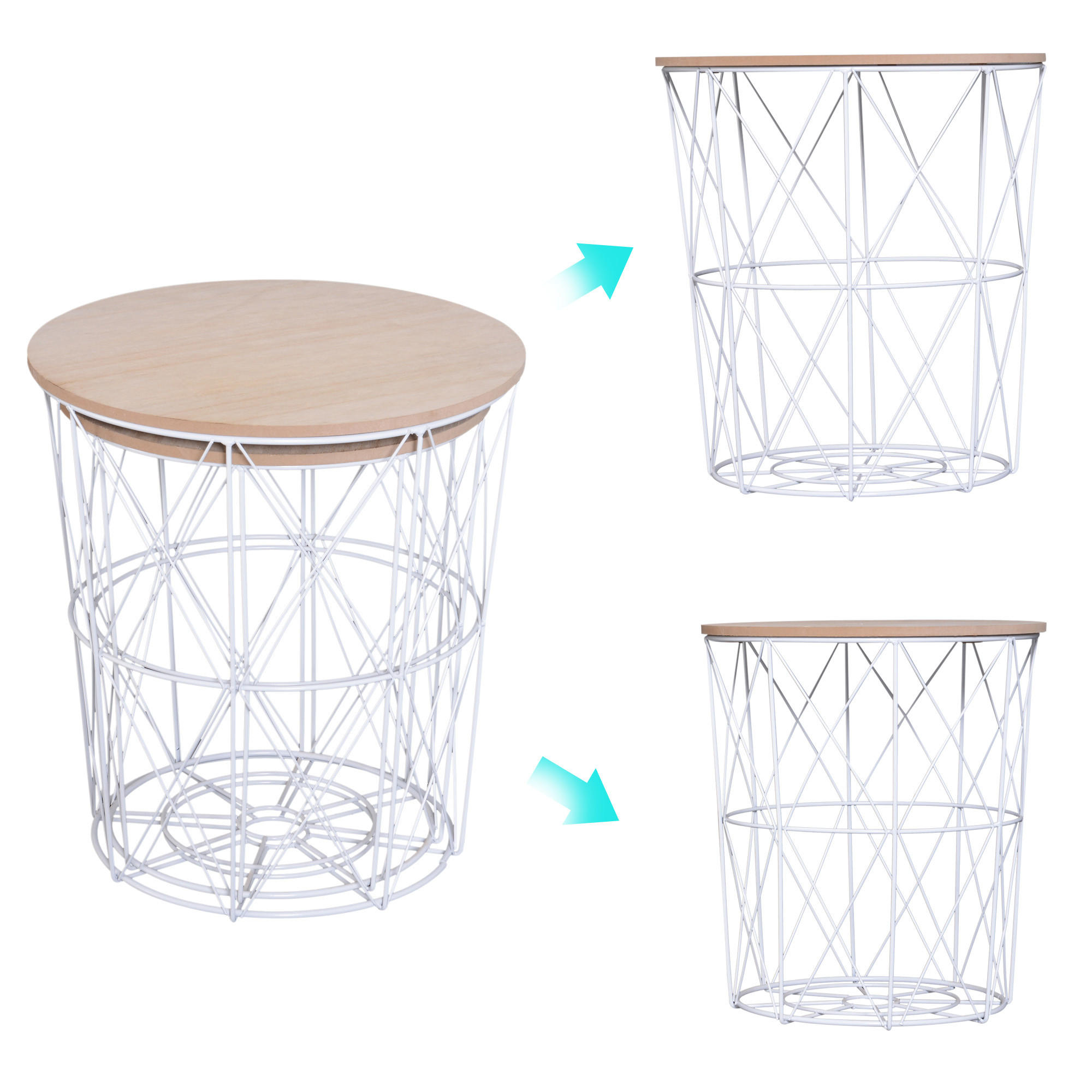 BEISTELLTISCH-SET, MDF Metall Weiß+Natur - Weiß, Kunststoff (40/40/45cm) - HOMCOM