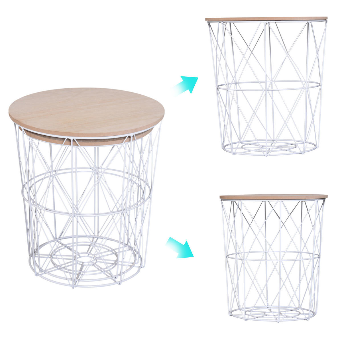 BEISTELLTISCH-SET, MDF Metall Weiß+Natur - Weiß, Kunststoff (40/40/45cm) - HOMCOM