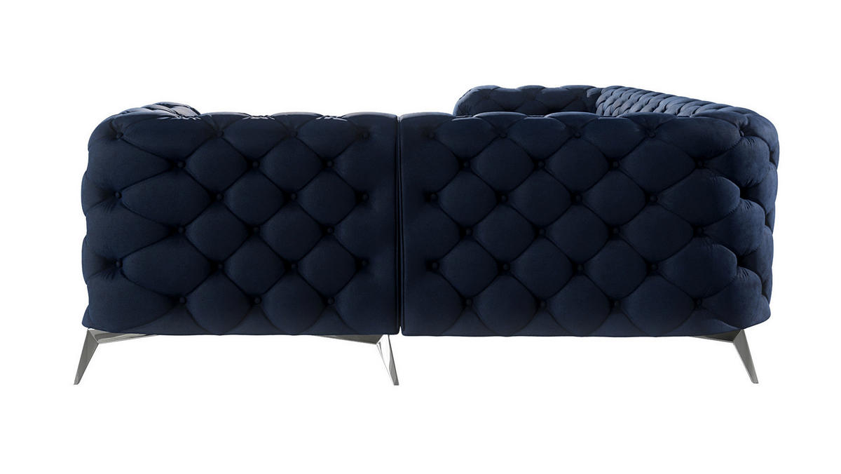 ECKSOFA Chesterfield Laura Marineblau Samt, Ottomane rechts - Silberfarben/Dunkelblau, Holz/Textil (264/204cm) - S-Style Möbel