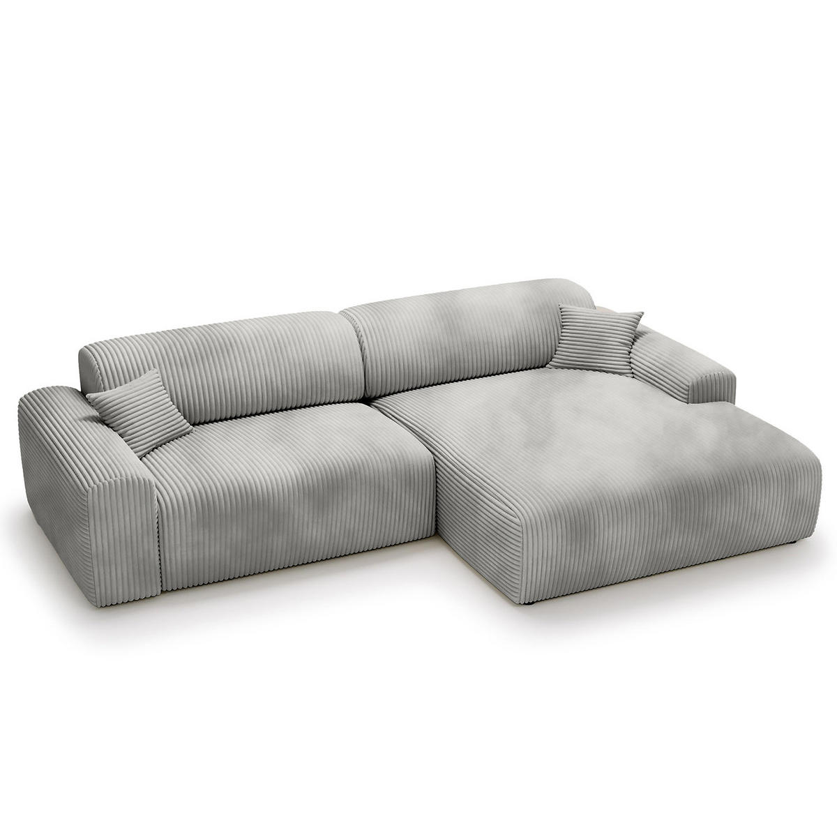 ECKSOFA mit Longchair - Cord - Silberfarben/Schwarz, Kunststoff/Textil (284/178cm) - home24