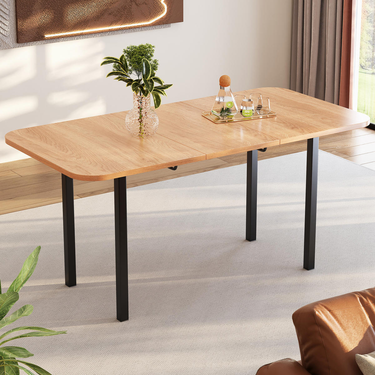 ESSTISCH 80x160x75 cm in Eiche Hell aus MDF mit hochfester Stützkonstruktion ausziehbar - Eichefarben, Holzwerkstoff (80/160/75cm) - Modfu