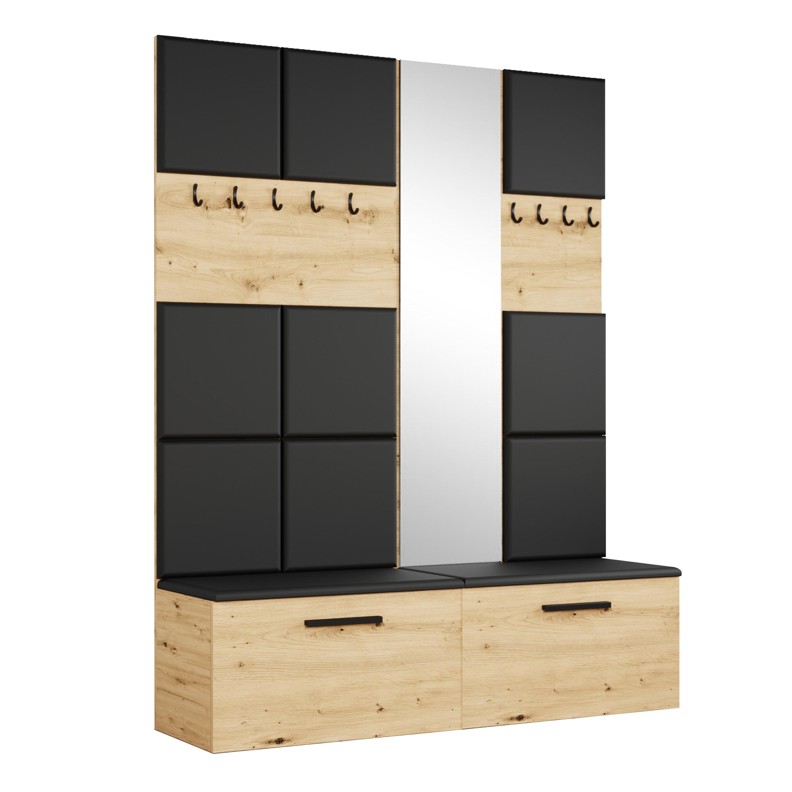 GARDEROBENSCHRANK MODULO 161,2/204/40 cm Modern Garderobe-Set Eiche Artisan - Schwarz/Eiche Artisan, Holzwerkstoff (161.2/204/40cm) - MASSENO