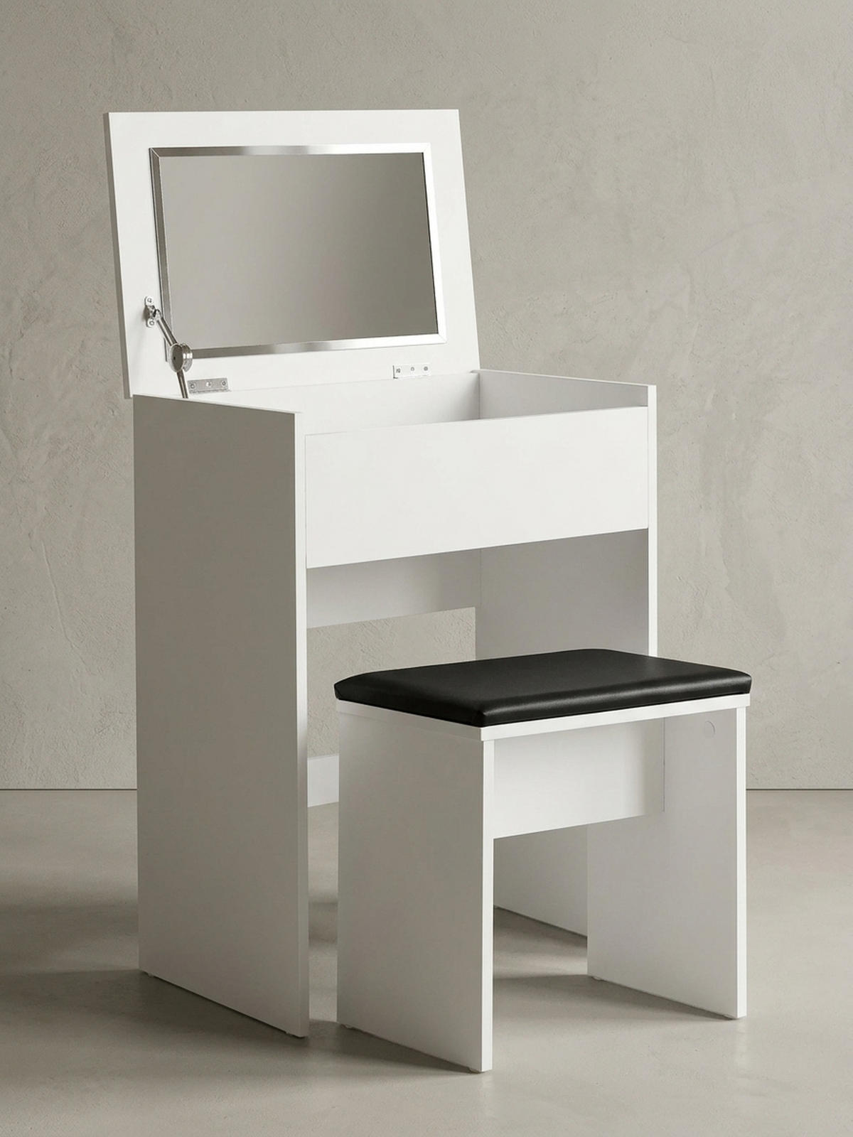 SCHMINKTISCH – Weiß, Klappspiegel & Hocker, Melaminharzbeschichtung, pflegeleicht & modern - Schwarz/Weiß, Holz/Textil (60/81/40cm) - KADIMA DESIGN