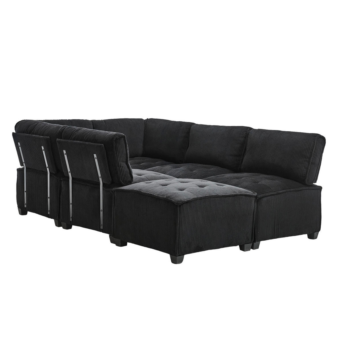 SOFA modular 308 x 154 cm Cord Black 6-Sitzer - Schwarz, Kunststoff (154/82/308cm) - Meubliv