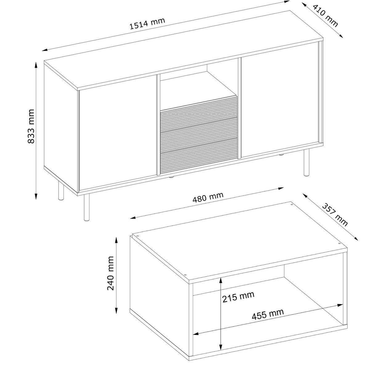 KOMMODE LOFTY Außenseiteneinlage, schwarz / Eiche natur - Eichefarben/Schwarz, Holzwerkstoff (151/84/41cm) - KONSIMO®