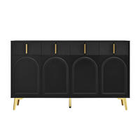 SIDEBOARD mit 4 Türen und 4 Schubladen, (MDF/Melamin), goldfarbenen Griffen und Beinen, 140/38/82 cm, Schwarz - Schwarz, Holzwerkstoff (140/82/38cm) - Redom