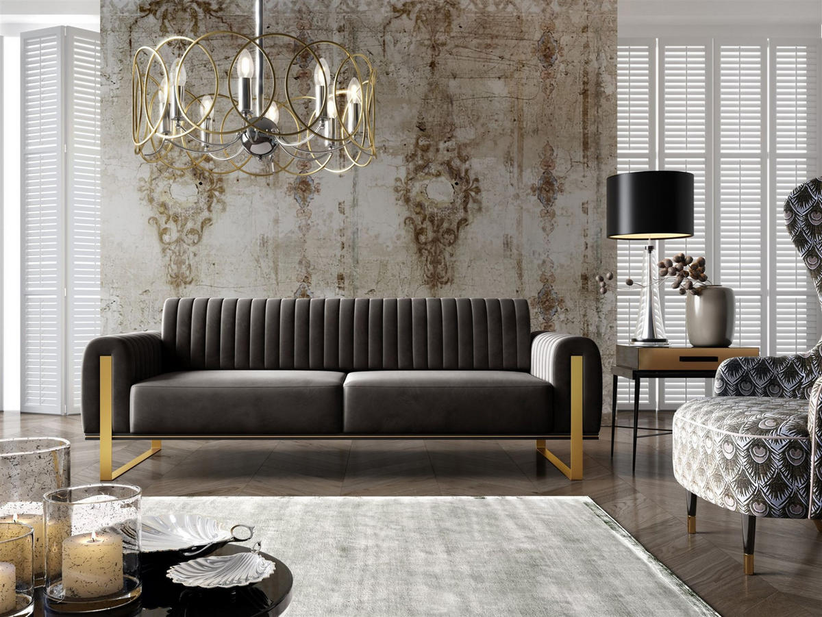 SOFASET Valerie 3-2 - Schwarz, Holzwerkstoff/Textil (228/79/90cm) - Fun Möbel