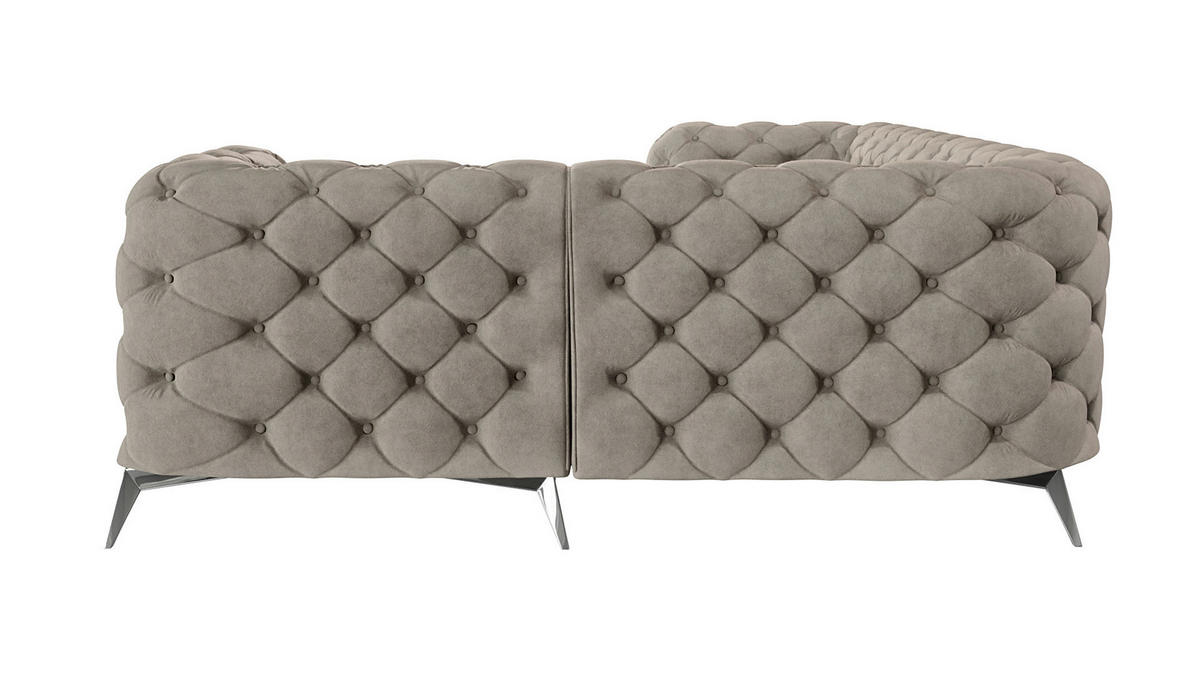 ECKSOFA Chesterfield Laura Dunkle Creme Samt, Ottomane rechts - Silberfarben/Creme, Holz/Textil (264/204cm) - S-Style Möbel