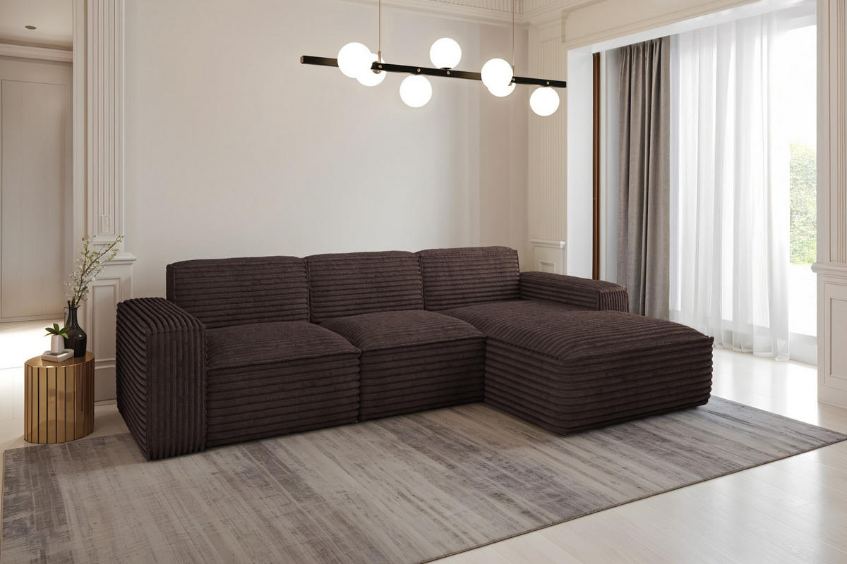 ECKSOFA L-Form Siena Stoff Velo Braun Rechts - Braun, Holz/Kunststoff (266/165cm) - Kaiser Möbel