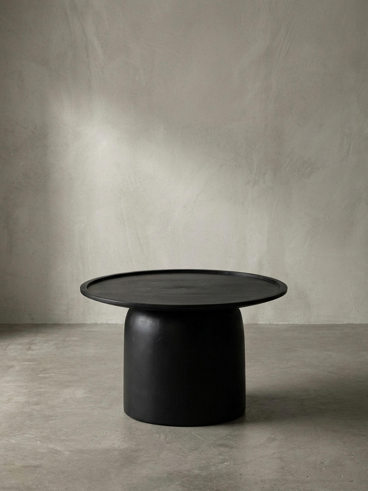 COUCHTISCH Rund Schwarz Mango Massivholz, 60x60x40 cm, Erhöhter Rand, Trommelgestell - Schwarz, Holz (60/60/40cm) - KADIMA DESIGN