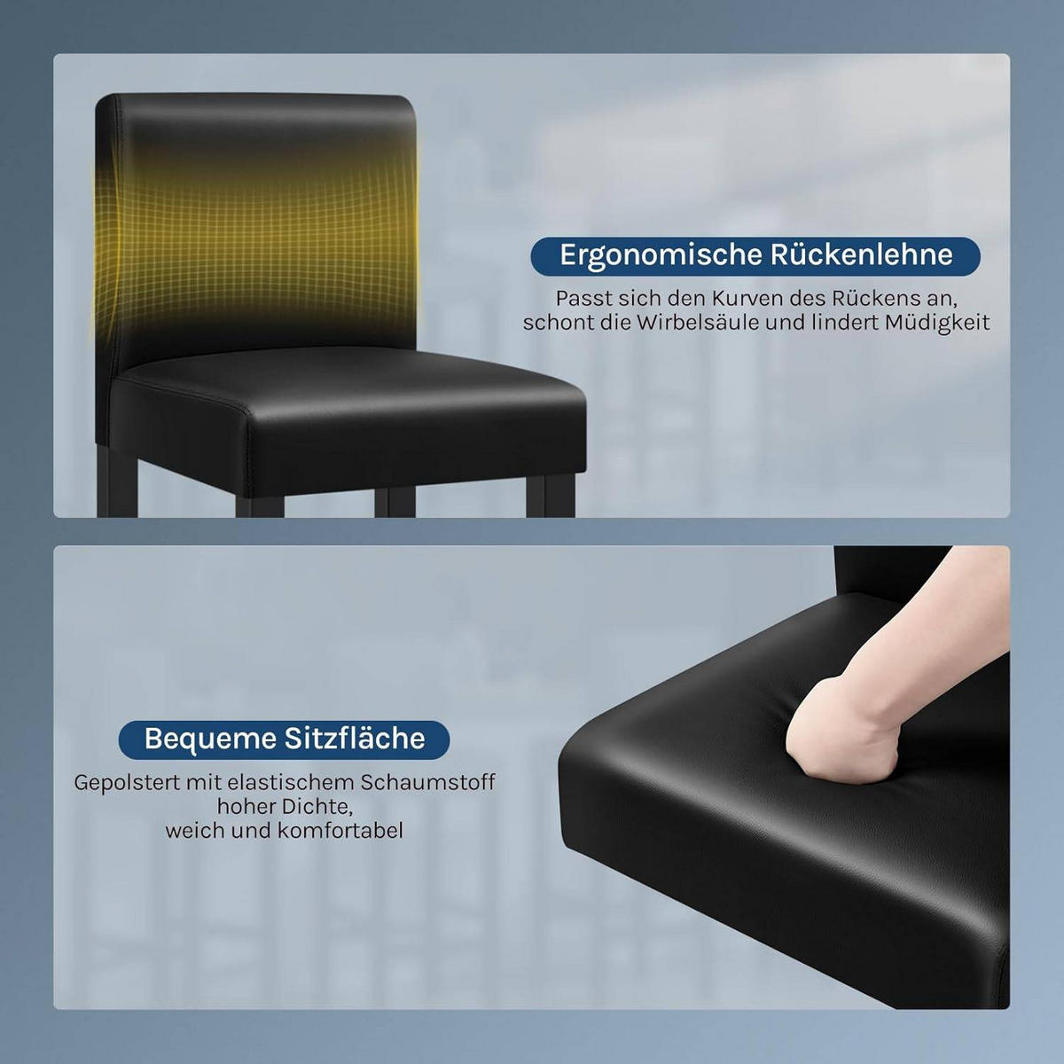 BARHOCKER 2er Set, Massivholz, Antirutschgummi, Kunstleder - Schwarz, Holz (41.5/110.5/48cm) - Woltu