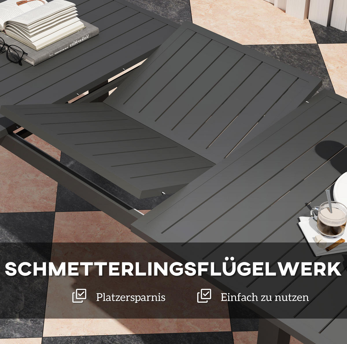 GARTENTISCH 220/90/73 cm grau aus Aluminium ausziehbar - Grau, Metall (220/90/73cm) - OKWISH