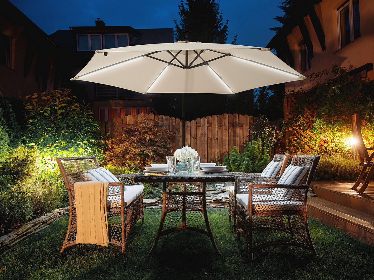 SONNENSCHIRM LED Solar Beleuchtung beige 285 cm Corval - Beige/Grau, Textil (285/285cm) - Beliani