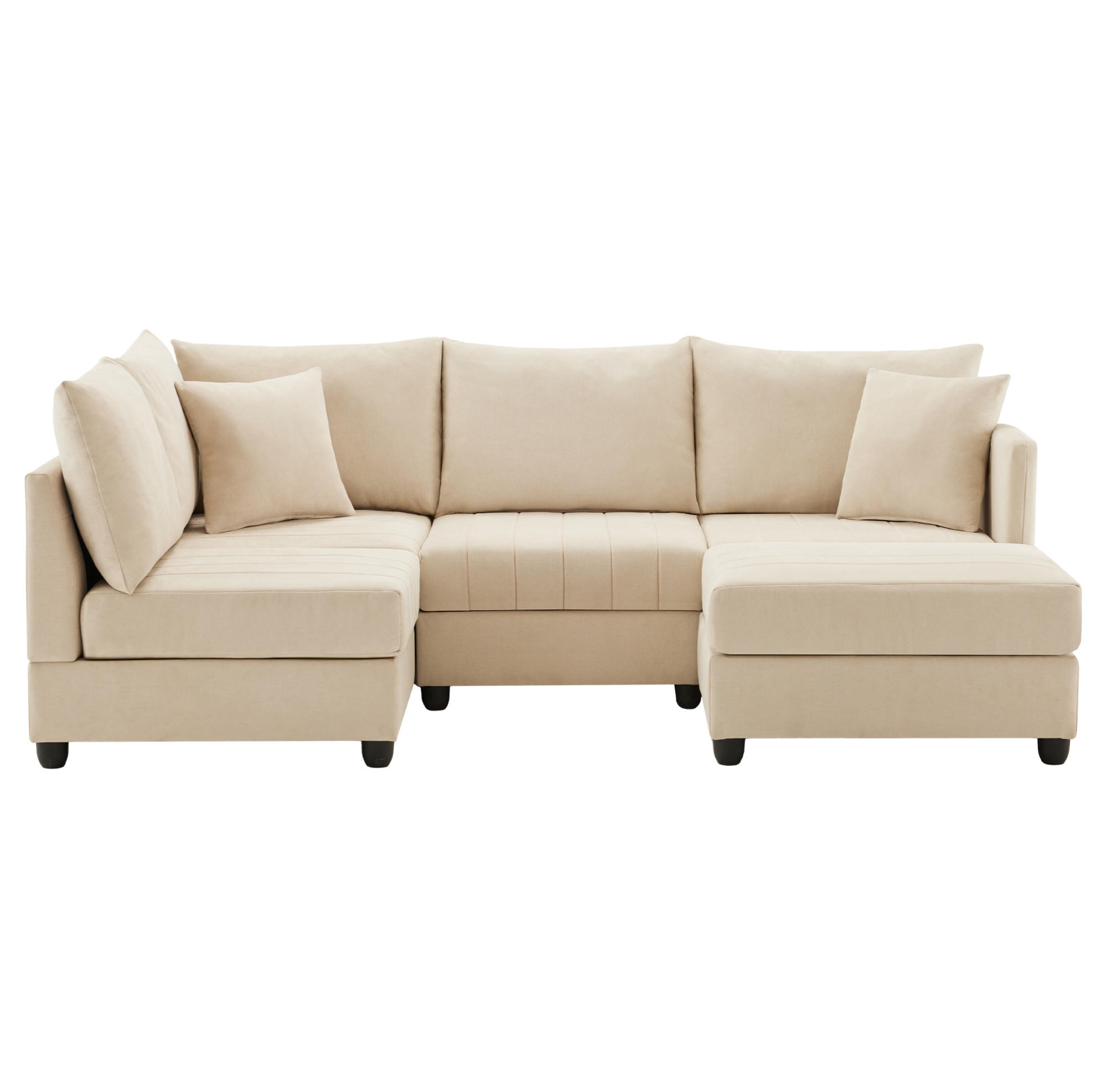 WOHNLANDSCHAFT aus Baumwolle und Leinen 220x194x85 cm in Beige mit flexiblem Hocker - Beige, Textil (194/85/220cm) - Modfu