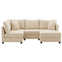 WOHNLANDSCHAFT aus Baumwolle und Leinen 220x194x85 cm in Beige mit flexiblem Hocker - Beige, Textil (194/85/220cm) - Modfu