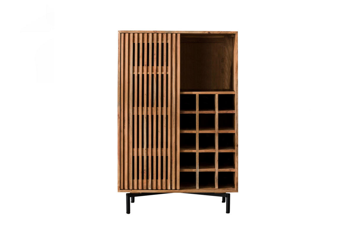 WEINSCHRANK LOJA Braun Akazie - Schwarz/Braun, Holz/Metall (80/122/43cm) - KAWOLA