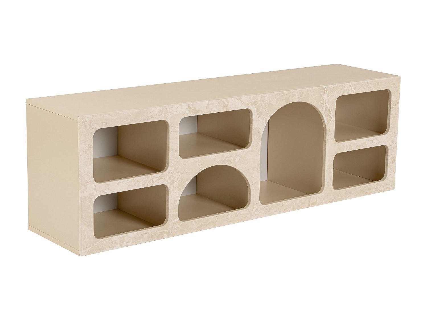 TV-MÖBEL mit 7 Fächern - Marmor-Optik Beige - LUELA - Beige, Holz (160/51/40cm) - Vente-Unique