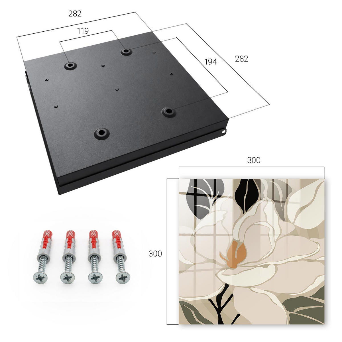 SCHLÜSSELBOX Schwarz 30x30 cm- Türöffnung nach rechts - Pflanzeneleganz - Beige, Metall (30/30/5cm) - TULUP