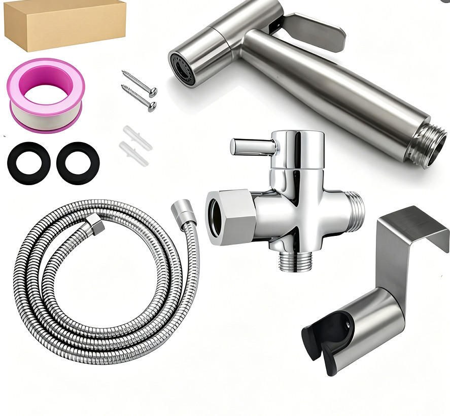 WC-BIDET-AUFSATZ– Silber – Handspülung – G3/8 Umsteller - Silberfarben, Metall (22.5/6/12.5cm)