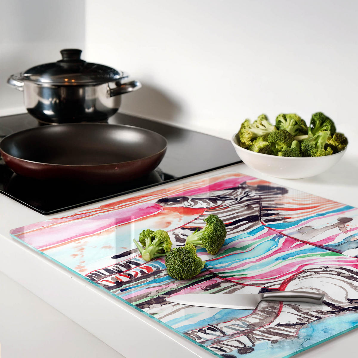 GLASPLATTE 60x52 cm Buntes Zebra - Multicolor, Glas (60/0.4/52cm) - TULUP