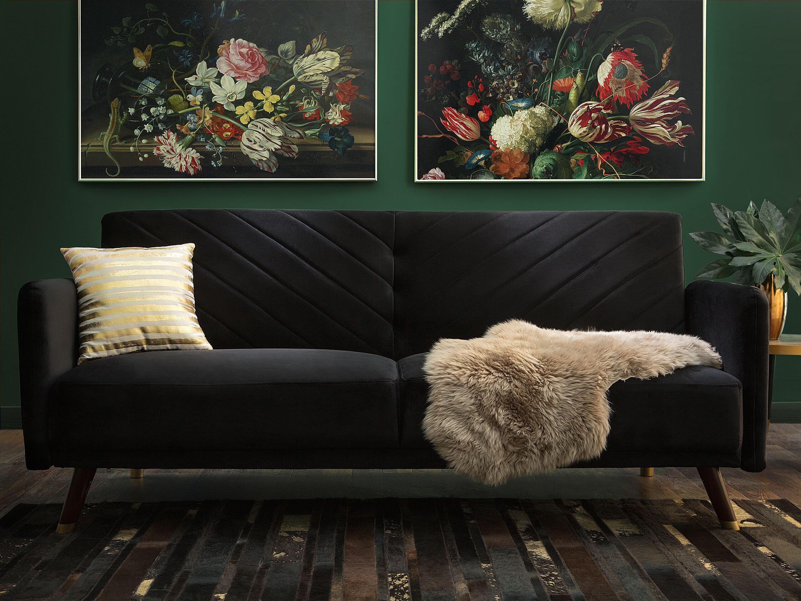 3-SITZER-SCHLAFSOFA Samtstoff Schwarz Senja - Schwarz, Textil (200/87/95cm) - Beliani