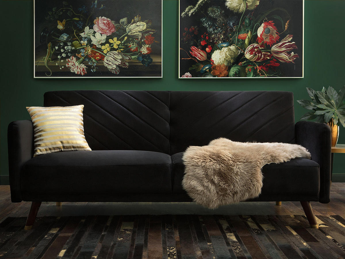 3-SITZER-SCHLAFSOFA Samtstoff Schwarz Senja - Schwarz, Textil (200/87/95cm) - Beliani