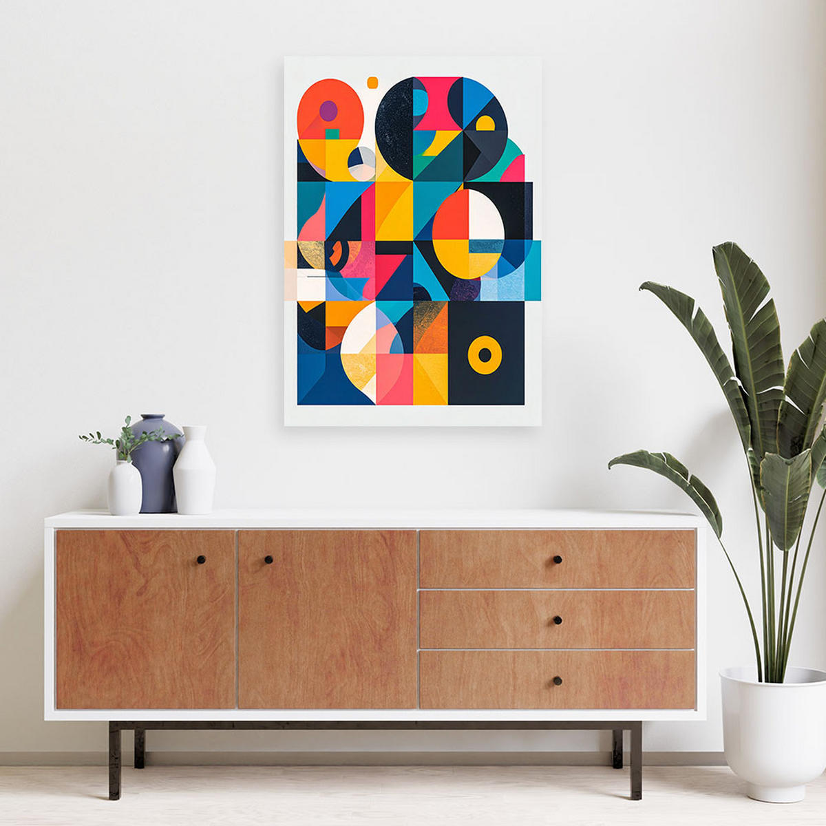 LEINWANDBILD Geometrische Abstraktion im Bauhaus-Stil 70x100cm - Multicolor, Textil (70/100cm) - Feeby