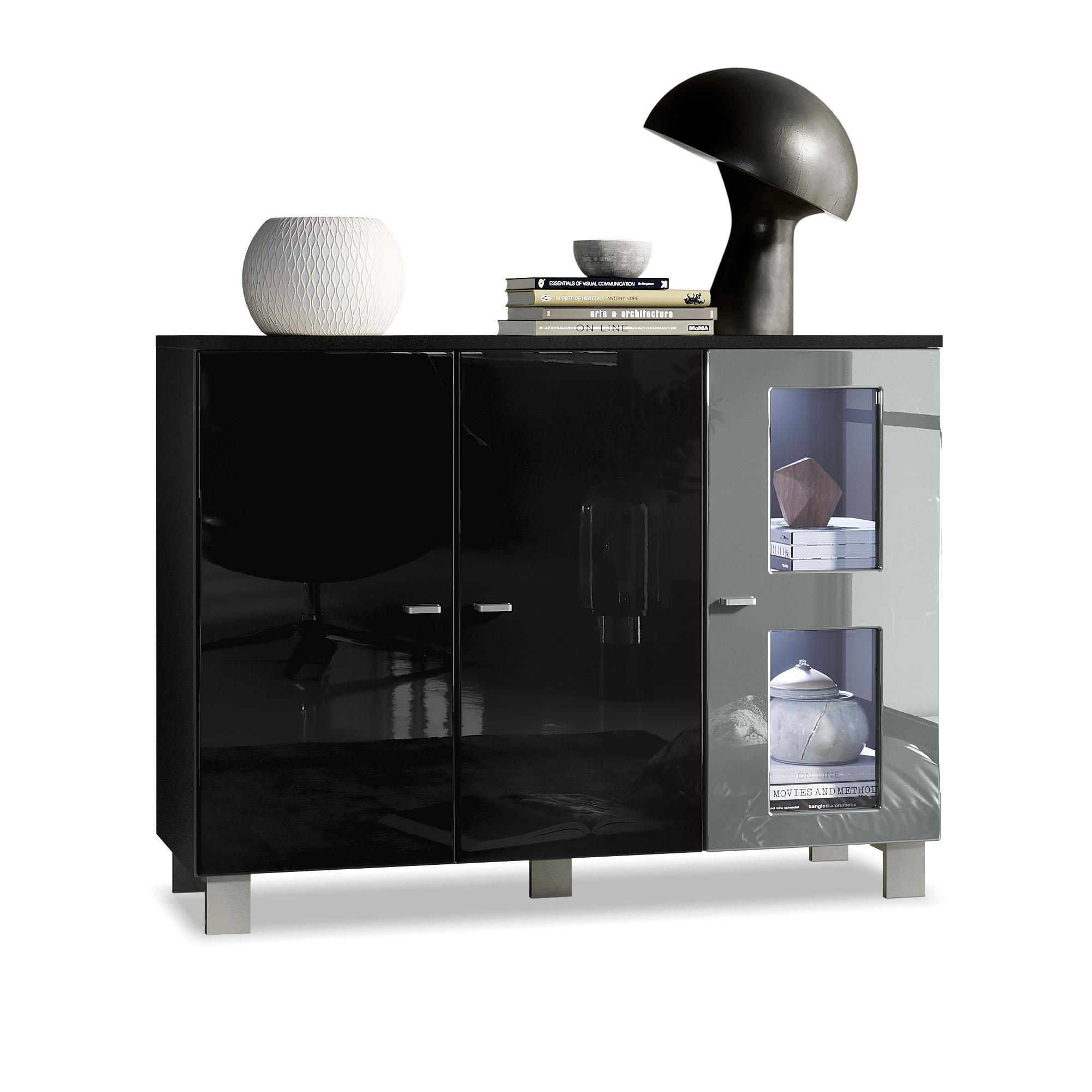 SIDEBOARD Denjo Tür in Grau Hochglanz - Grau, Holzwerkstoff (107/81/35cm) - Vladon
