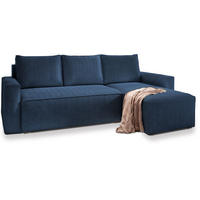 ECKSOFA POTARO Blau Kordstoff mit Schlaffunktion - Blau, Holz (232/140cm) - MASSENO