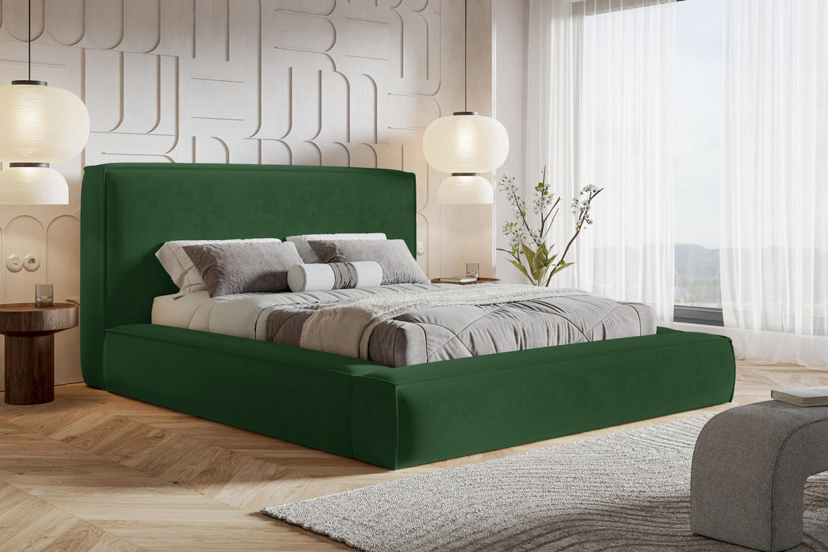 POLSTERBETT 160x200 Karano, Dicker Schaum, Bettkasten, Samt, Grün - Grün, Holz/Textil (160/200cm) - Emporius