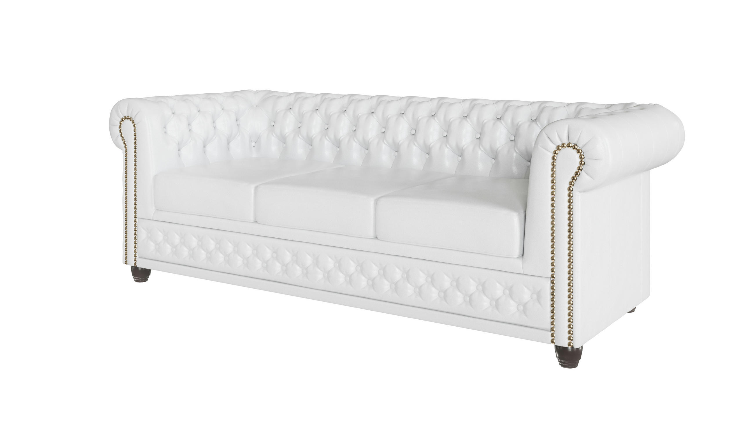 CHESTERFIELD-SOFA 3-sitzer mit Schlaffunktion Morin Weiß vegan Leder - Weiß/Braun, Holz/Textil (203/72/86cm) - S-Style Möbel