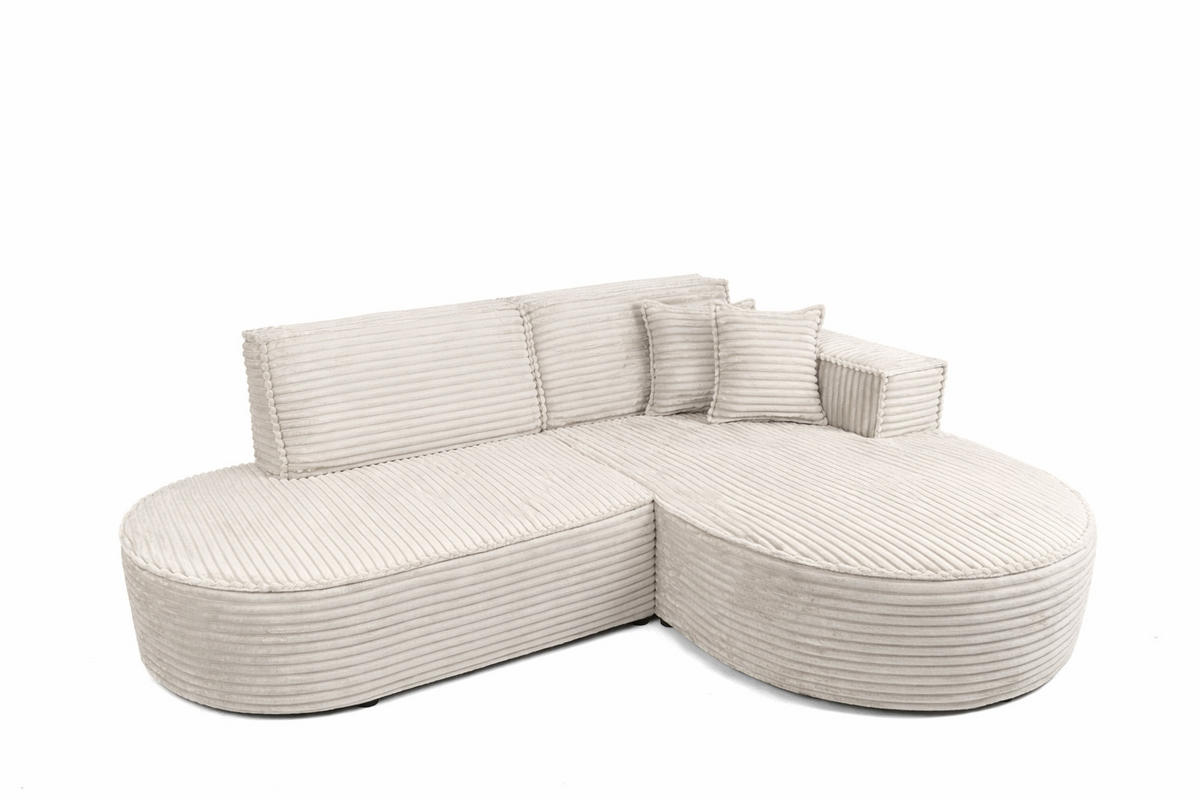 ECKSOFA L-Form, Cordstoff Velo, Ecru, Rechts, Modena Studio - Ecru, Holz (236/165cm) - Kaiser Möbel