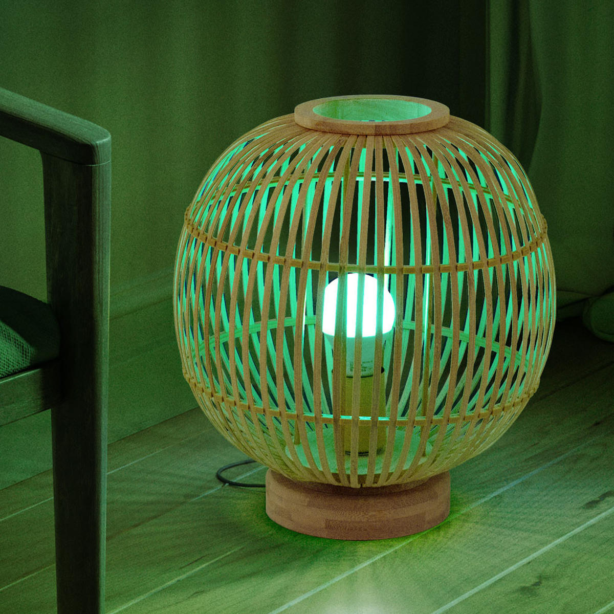 LED TISCHLEUCHTE Hildegard Braun Bambus - Braun, Holz (30/30/33.5cm) - Globo Lighting