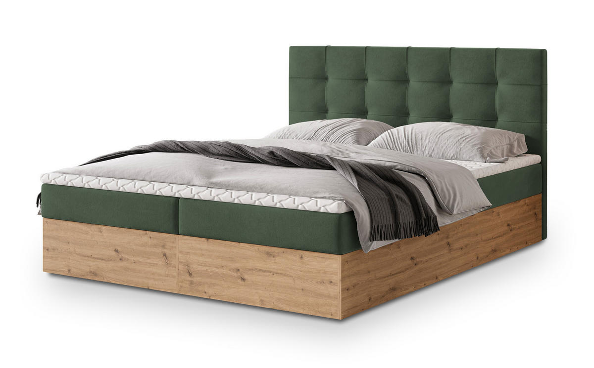 POSTEL BOXSPRING MOLVEN 160x200 cm, s matrací a úložným prostorem, zelená barva - zelená barva, kompozitní dřevo/textil (160/200cm) - MASSENO