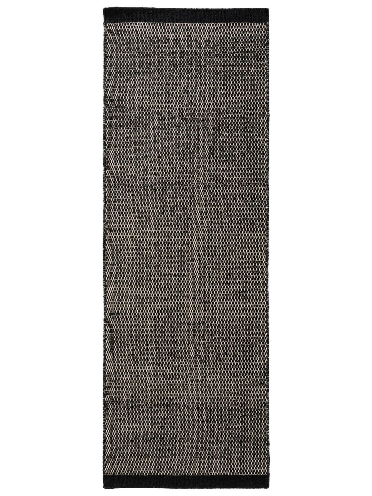 WOLLTEPPICH-LÄUFER Rocco Schwarz/Weiß 80x250 cm - Schwarz, Naturmaterialien/Textil (80/250cm) - benuta Pure